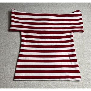 Womens Off Shoulder M Red White Stripe Stretch Top Blouse NWT Banana Republic